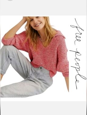 Free People Love This City Chunky Oversized Collarded V-Neck Sweater Sz XS-M